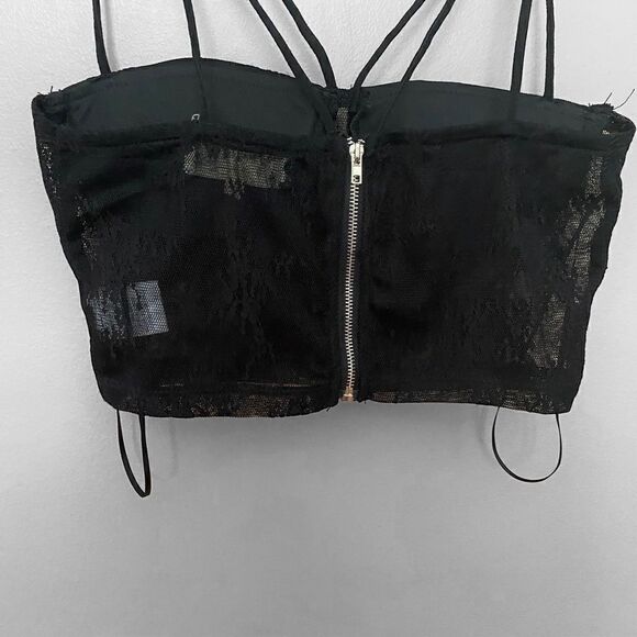 Fanco Black Lace Bandeau Top Or  Bra Zipper Back Size Small - Picture 7 of 9